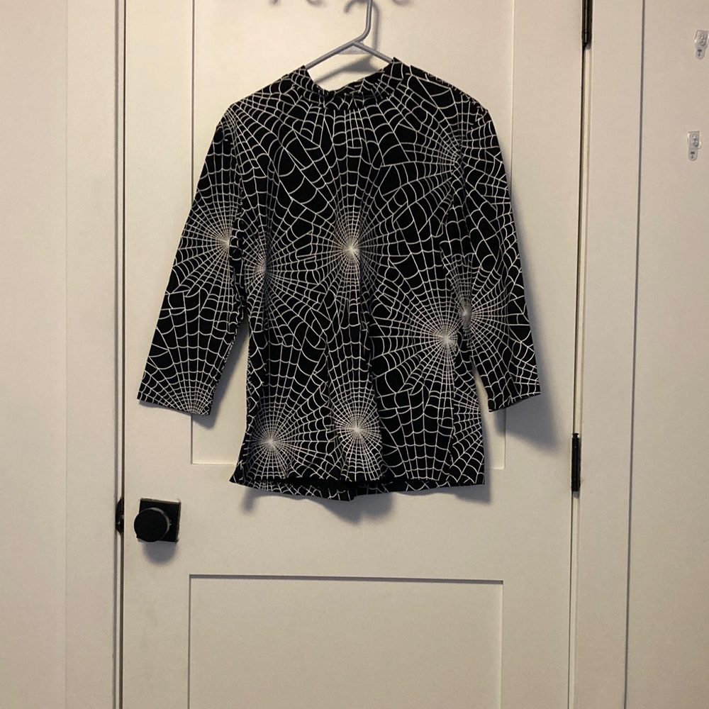 Vixen by Micheline Pitt Black Top with White Spiderweb Design